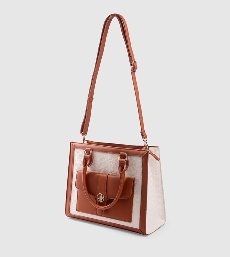 Color Block Zippered Tote Bag