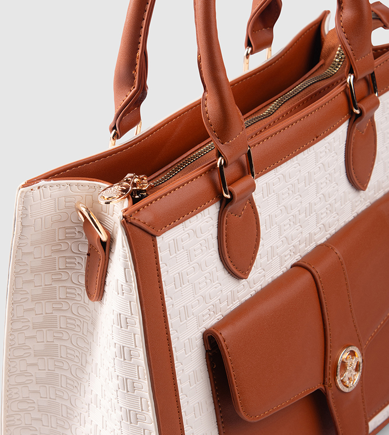 Color Block Zippered Tote Bag