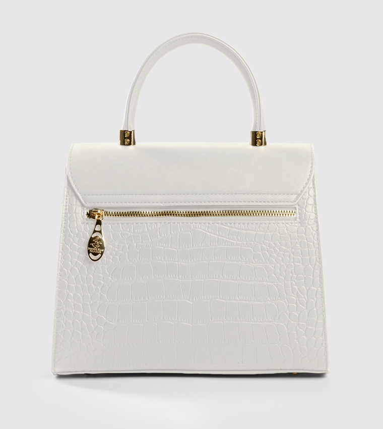 Croc Textured Top Handle Bag