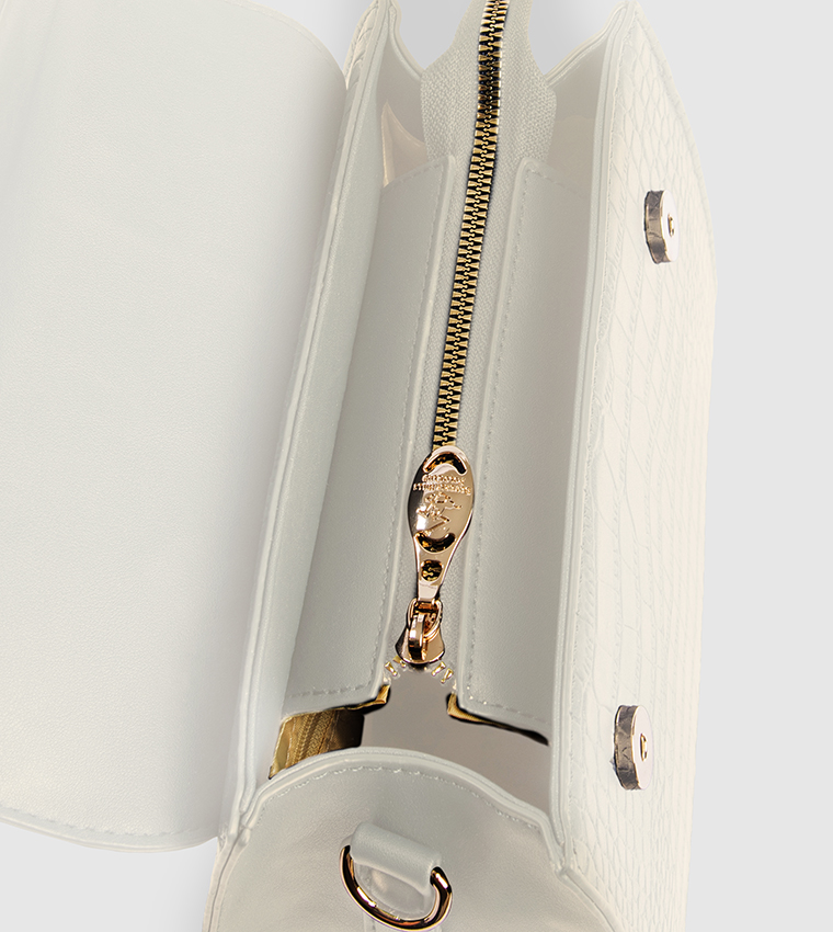 Croc Textured Top Handle Bag