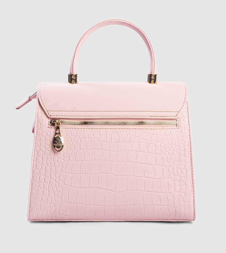 Croc Textured Top Handle Bag