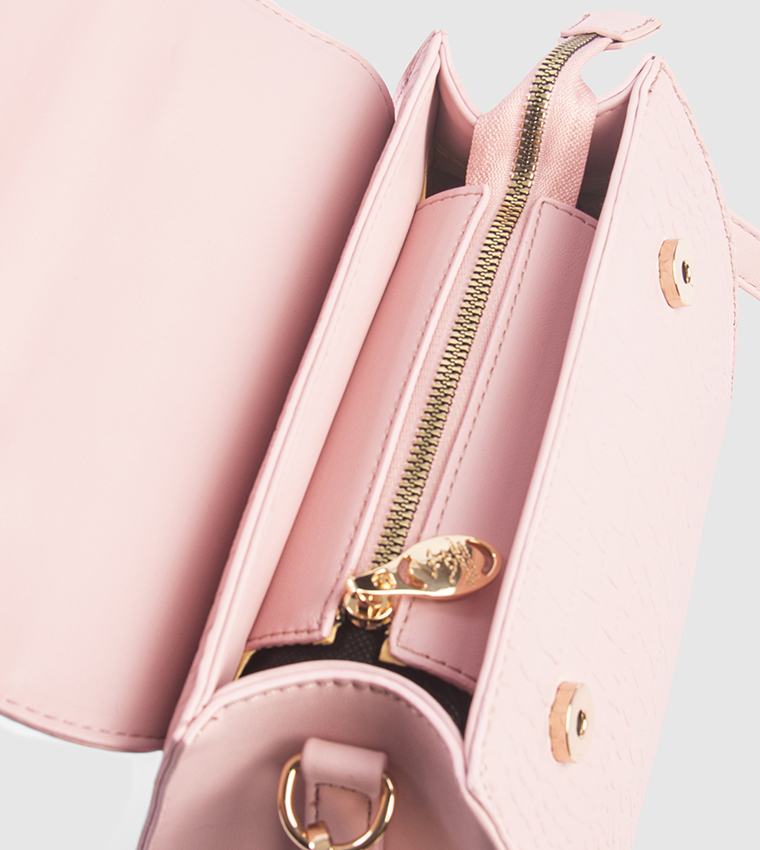 Croc Textured Top Handle Bag