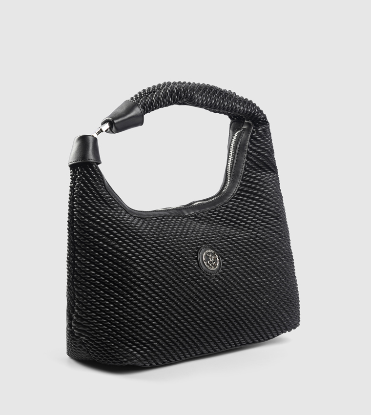 Textured Zippered Shoulder Bag