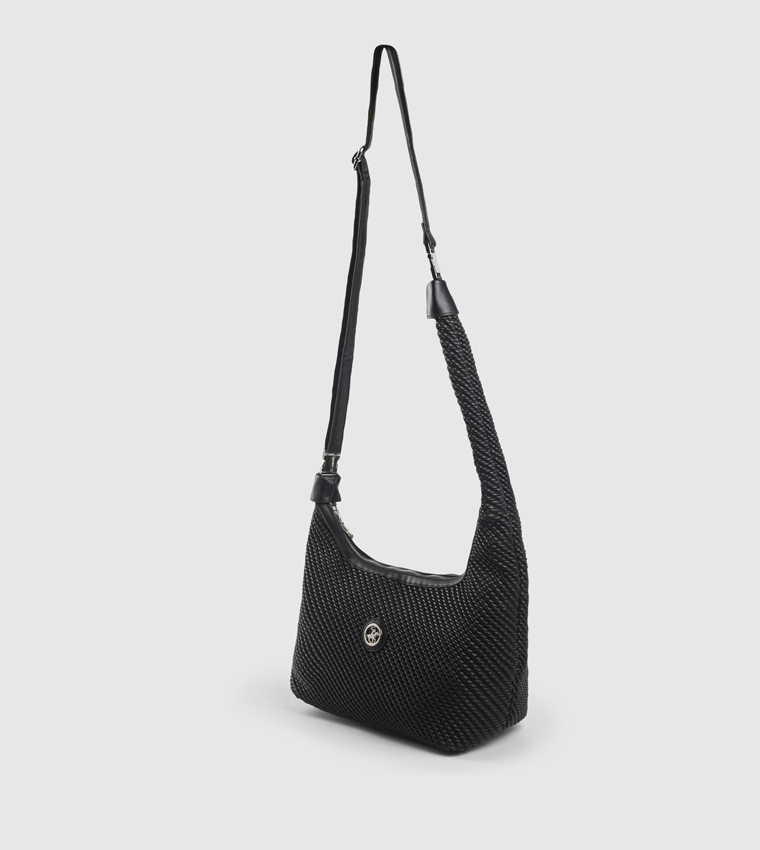 Textured Zippered Shoulder Bag