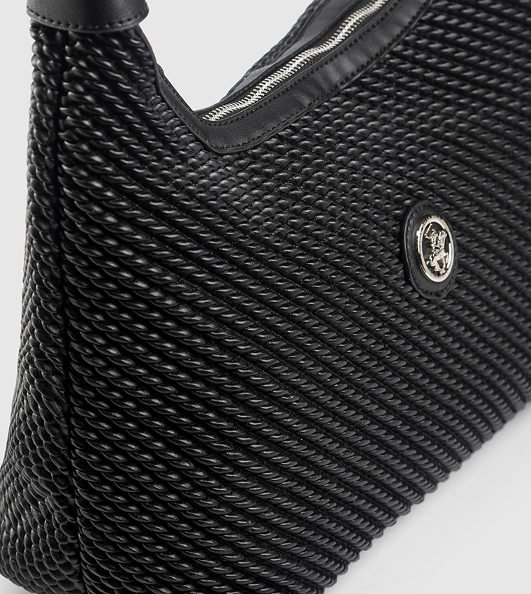 Textured Zippered Shoulder Bag