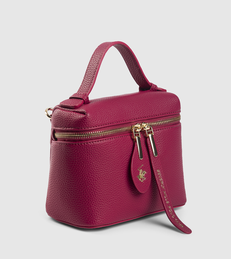 Textured Zippered Top Handle Bag