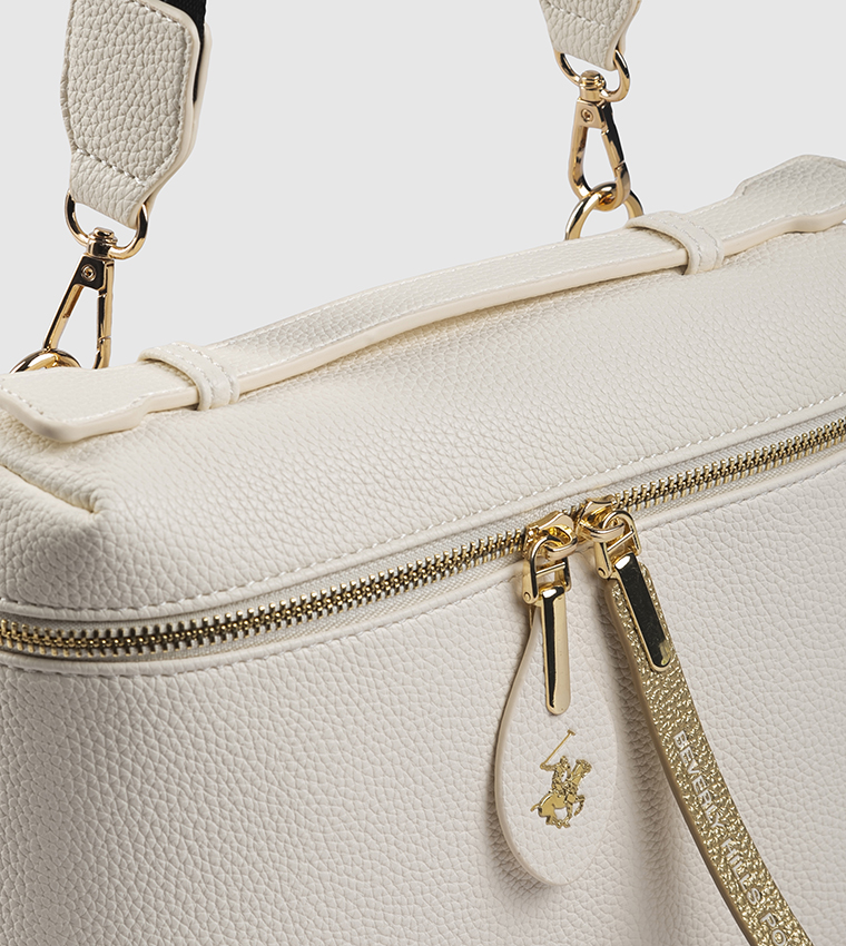 Textured Zippered Top Handle Bag