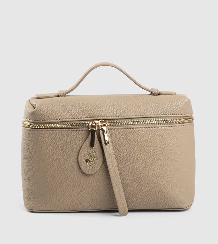 Textured Zippered Top Handle Bag