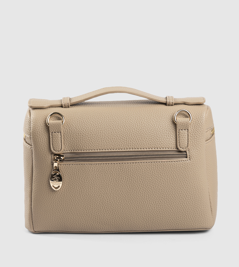 Textured Zippered Top Handle Bag