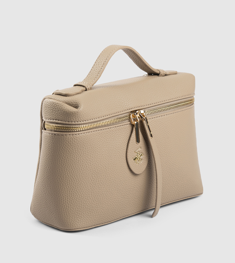 Textured Zippered Top Handle Bag