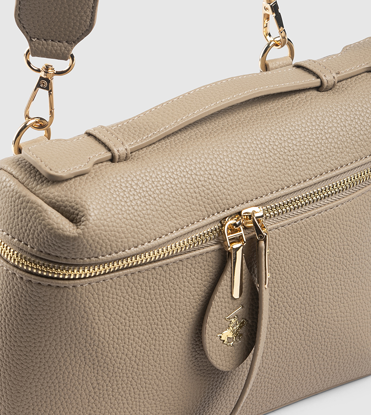 Textured Zippered Top Handle Bag