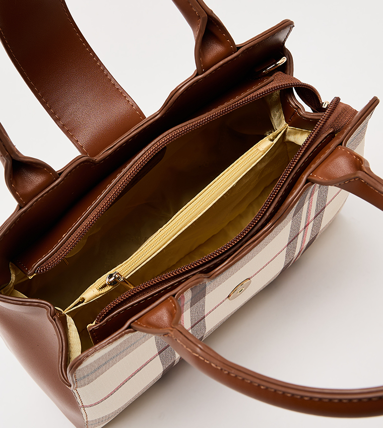 Plaid Patterned Satchel Bag