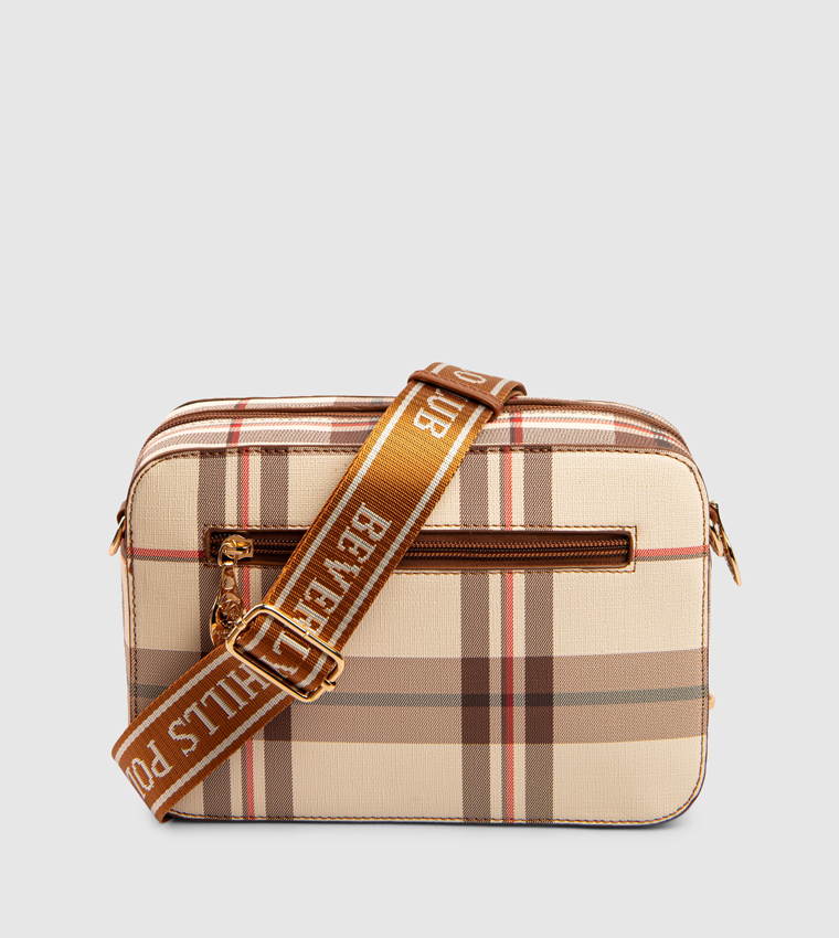 Plaid Zip-Closure Crossbody Bag