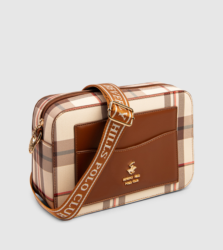 Plaid Zip-Closure Crossbody Bag