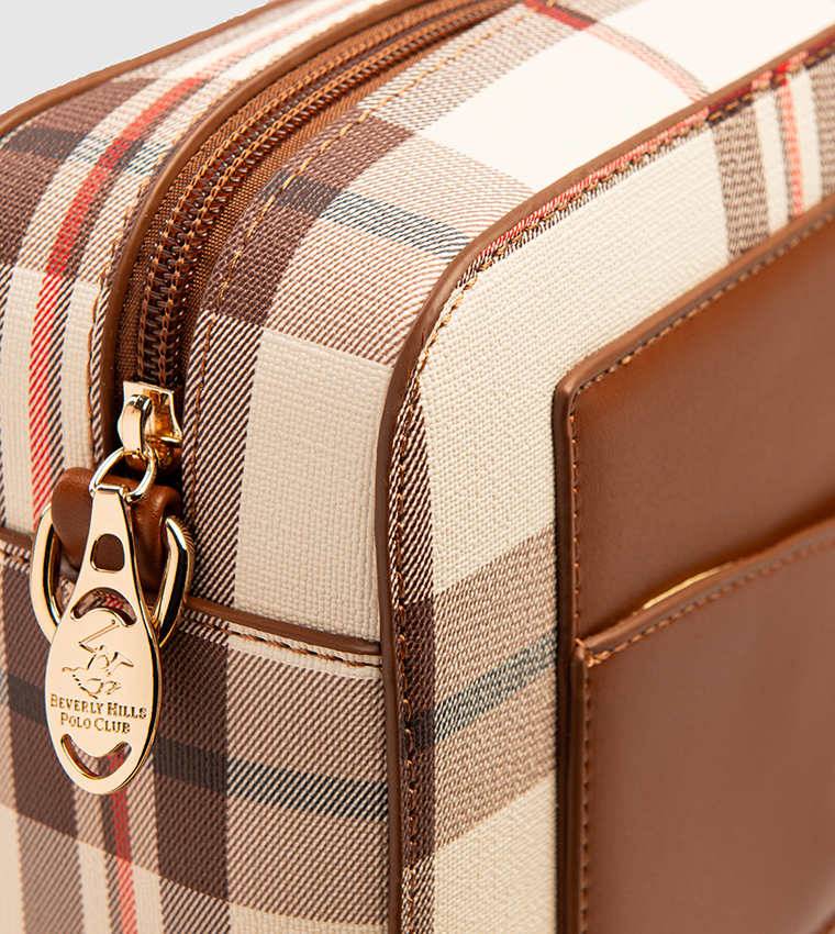 Plaid Zip-Closure Crossbody Bag