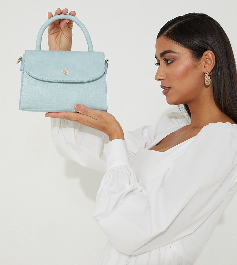 Buy Beverly Hills Polo Club Textured Top Handle Cross Body Bag In Blue ...