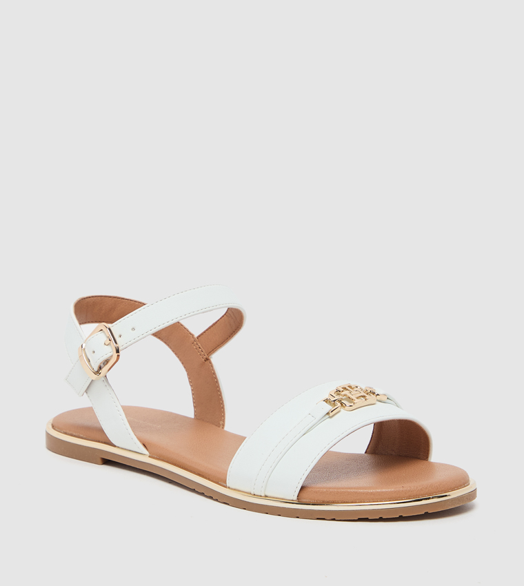 Logo Detail Ankle Strap Flat Sandals