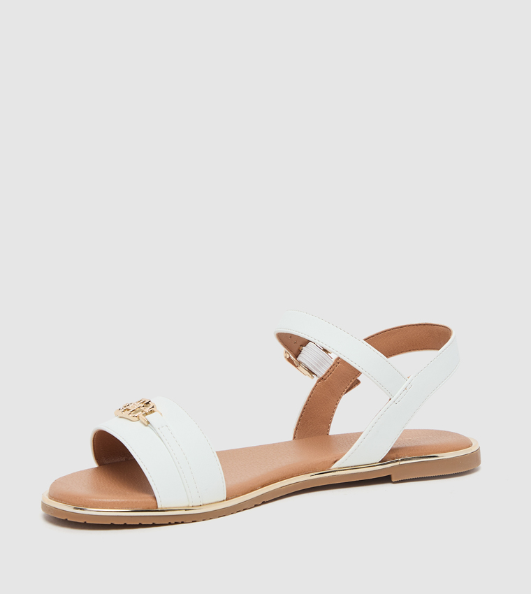 Logo Detail Ankle Strap Flat Sandals