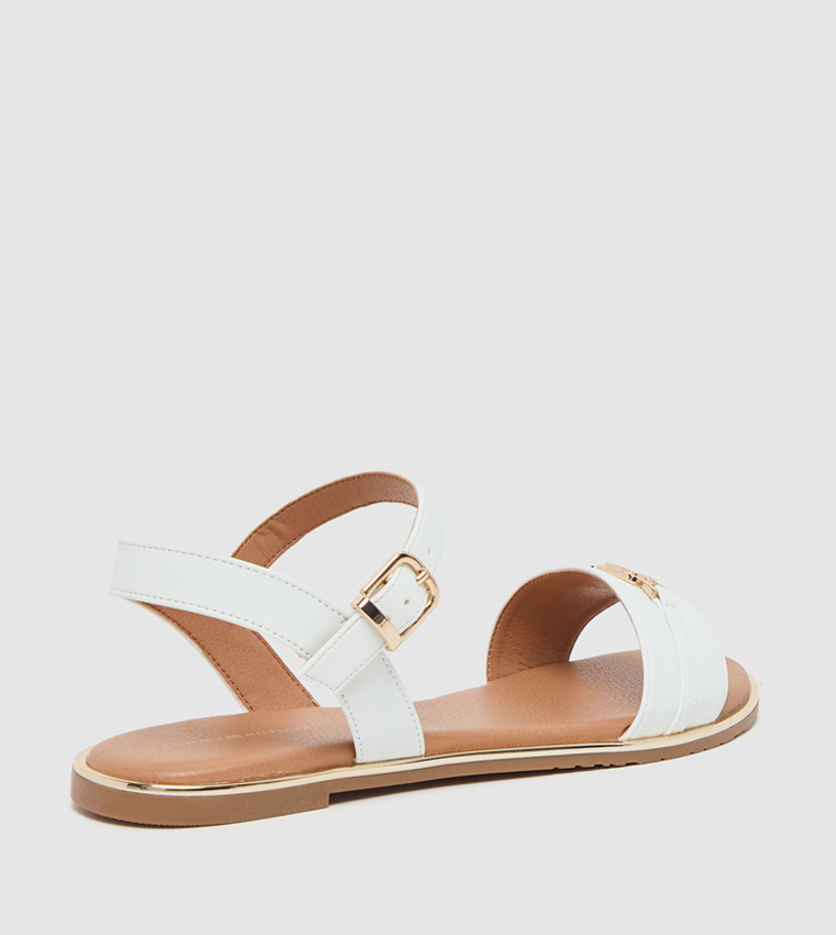 Logo Detail Ankle Strap Flat Sandals