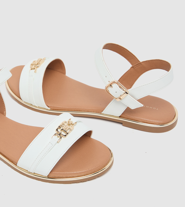 Logo Detail Ankle Strap Flat Sandals