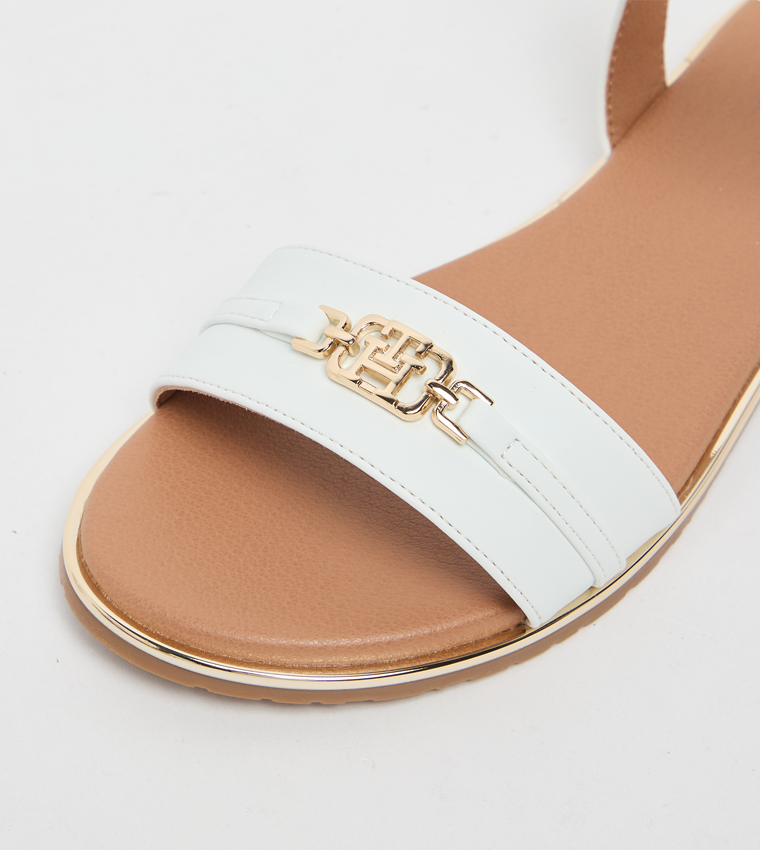 Logo Detail Ankle Strap Flat Sandals