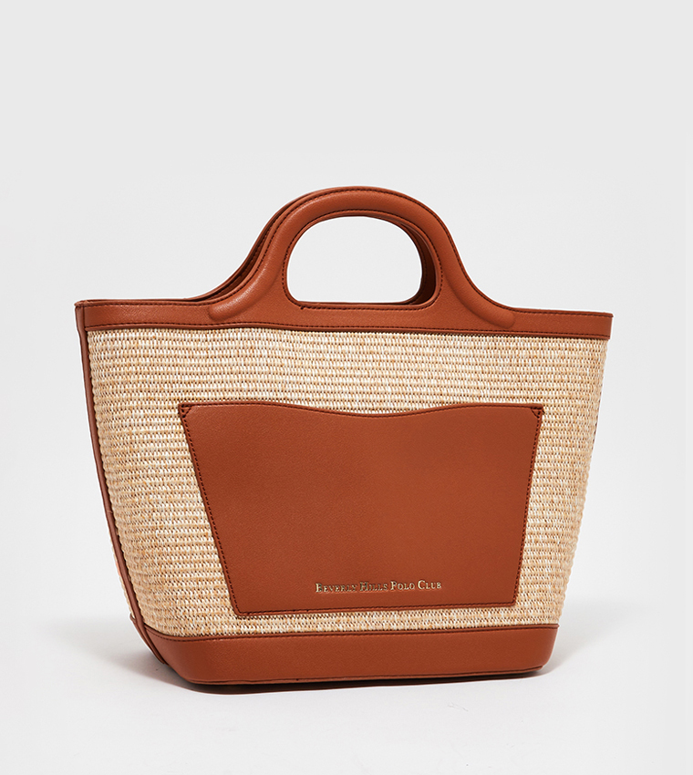 Color Block Straw Handheld Bag