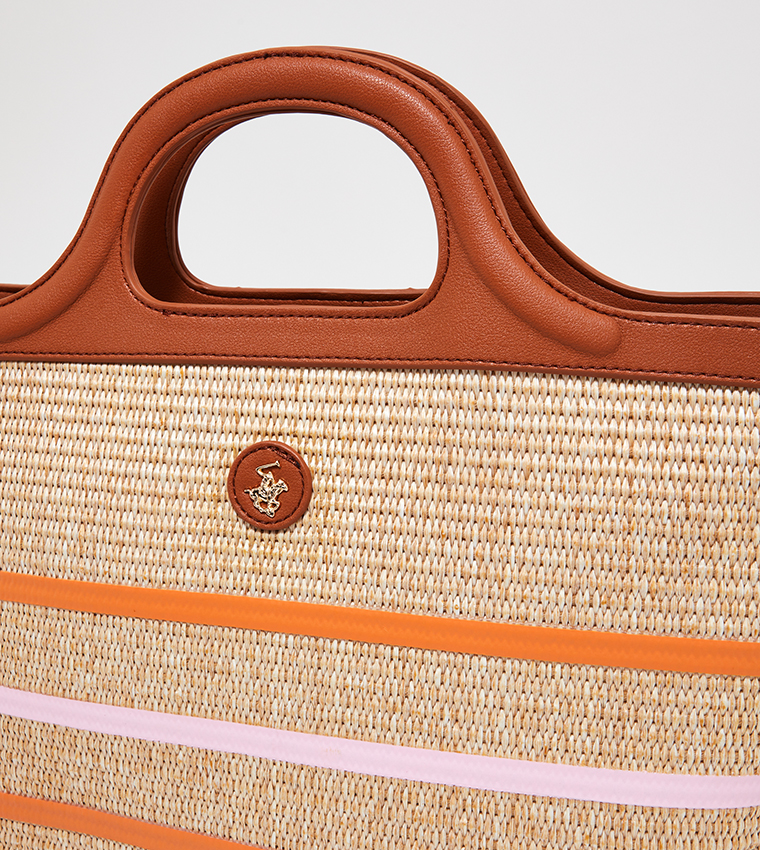 Color Block Straw Handheld Bag
