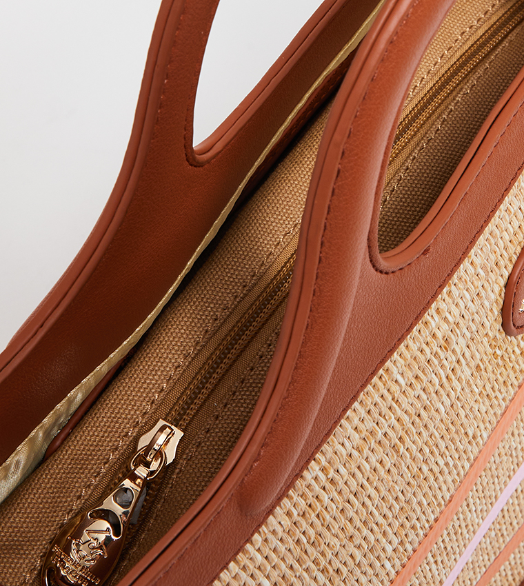 Color Block Straw Handheld Bag