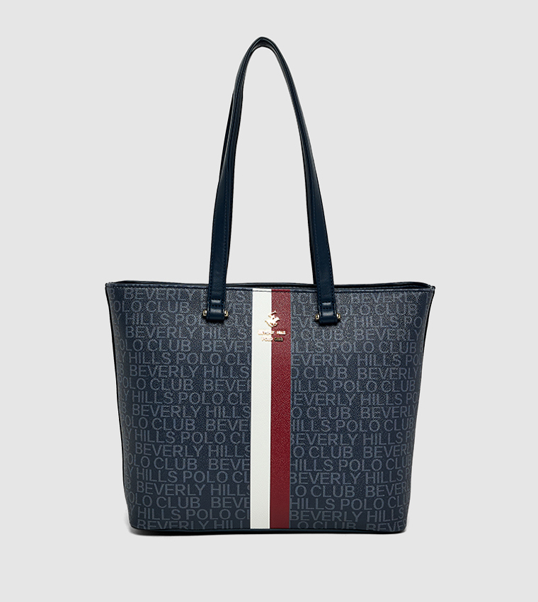 Logo Patterned Zippered Shoulder Bag