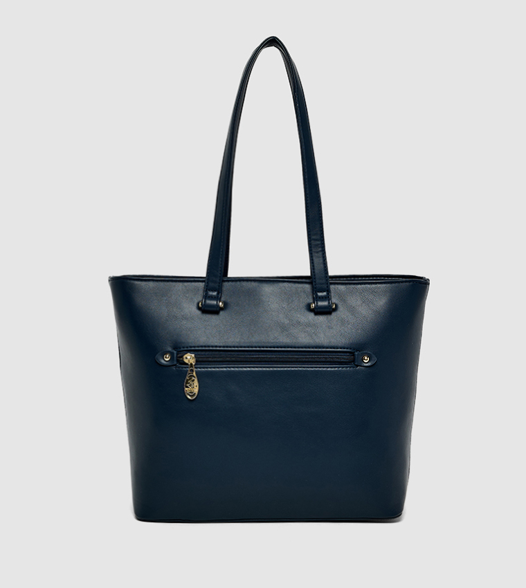 Logo Patterned Zippered Shoulder Bag