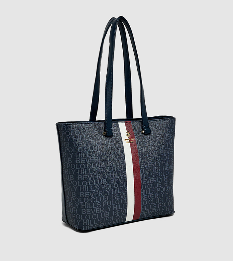 Logo Patterned Zippered Shoulder Bag