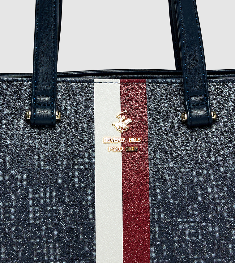 Logo Patterned Zippered Shoulder Bag