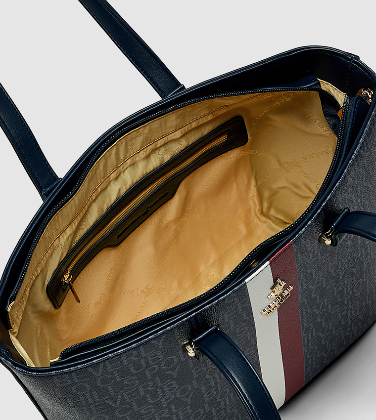 Logo Patterned Zippered Shoulder Bag