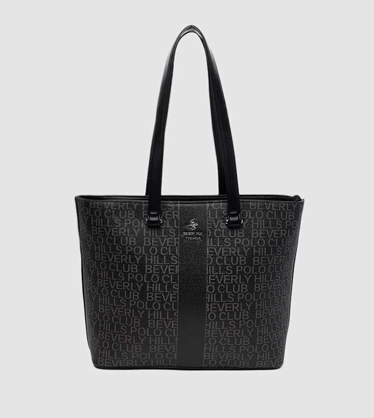 Logo Patterned Zippered Shoulder Bag