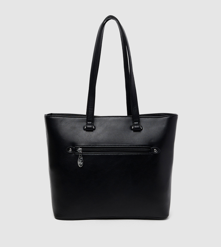 Logo Patterned Zippered Shoulder Bag