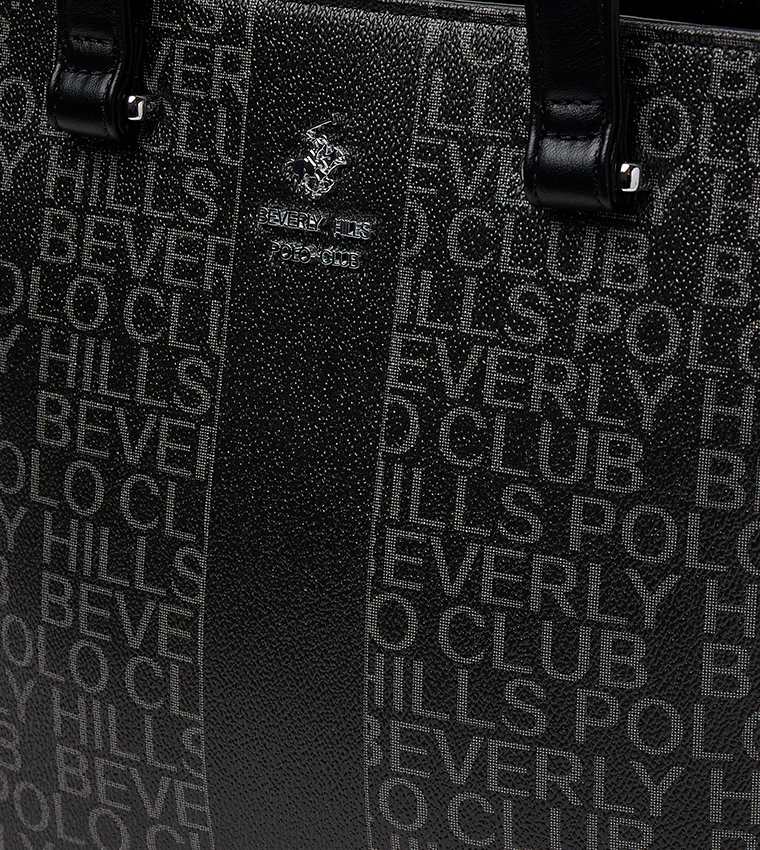 Logo Patterned Zippered Shoulder Bag