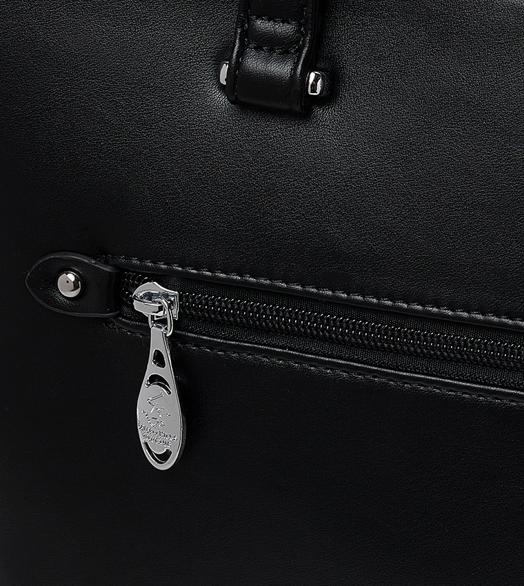 Logo Patterned Zippered Shoulder Bag