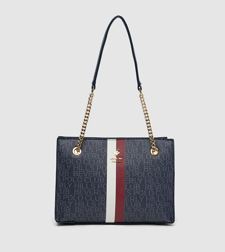 Logo Patterned Convertible Shoulder Bag