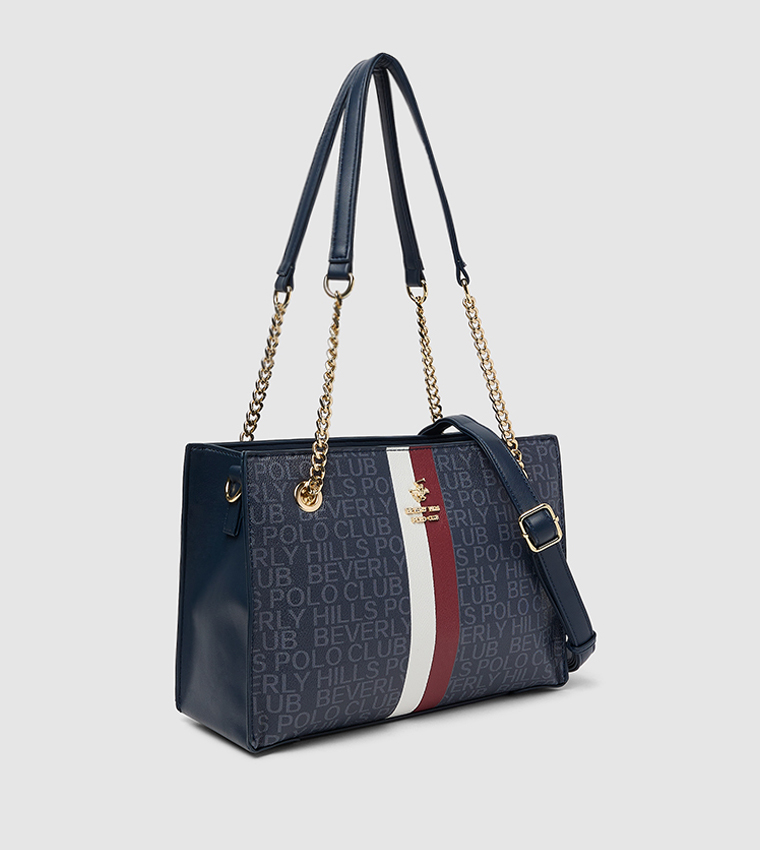 Logo Patterned Convertible Shoulder Bag