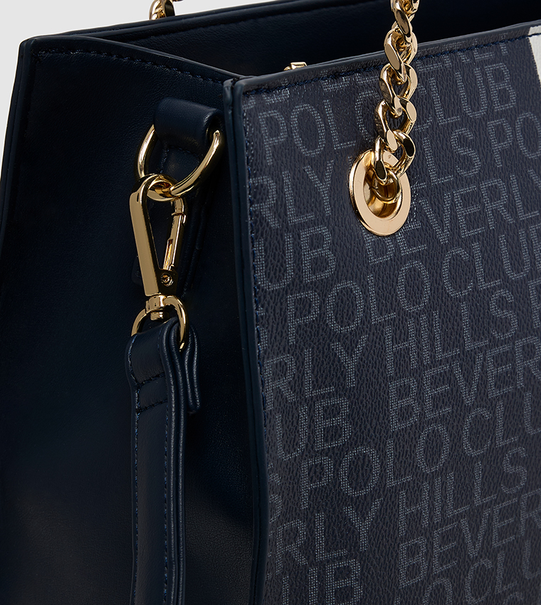 Logo Patterned Convertible Shoulder Bag