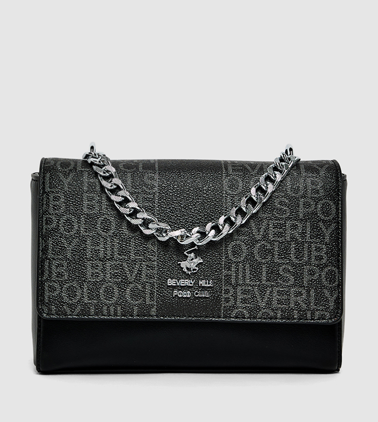 Logo Patterned Flap Crossbody Bag