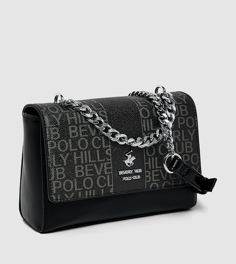 Logo Patterned Flap Crossbody Bag