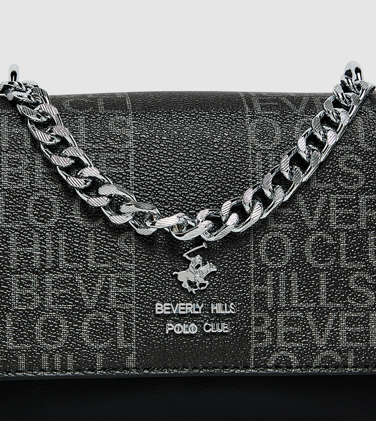 Logo Patterned Flap Crossbody Bag