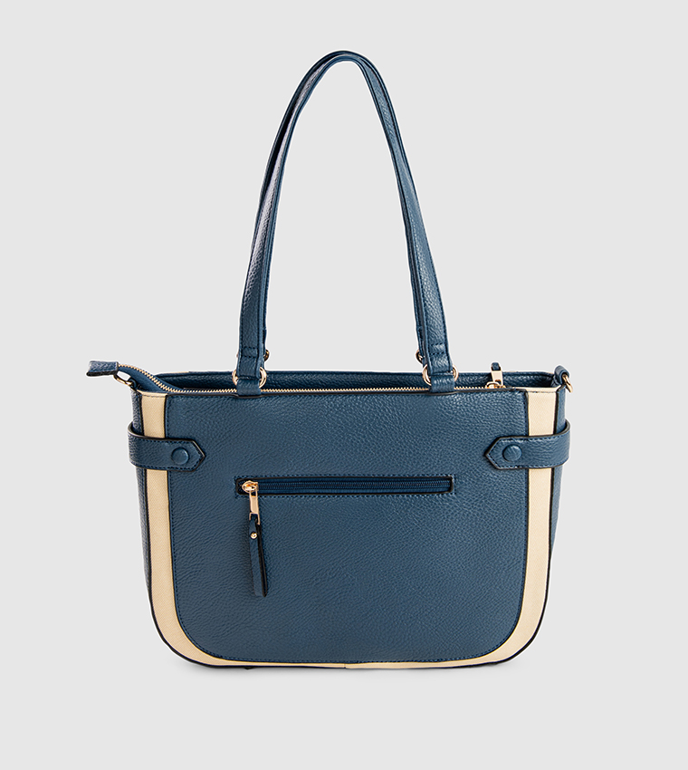 Textured Contrast Trim Tote Bag