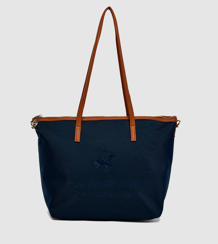 Logo Embroidered Zippered Shoulder Bag