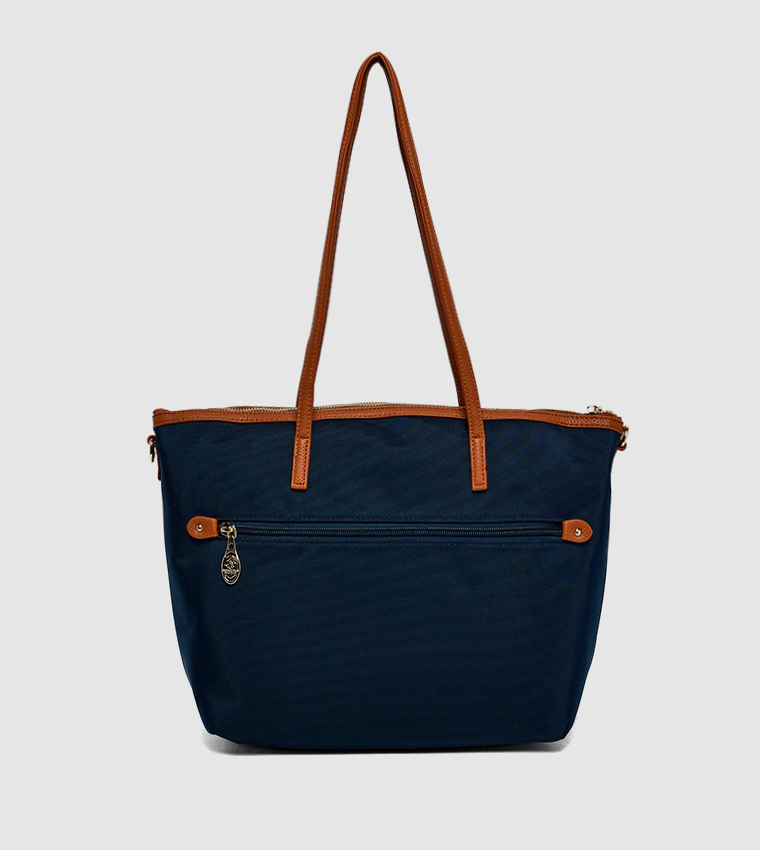 Logo Embroidered Zippered Shoulder Bag