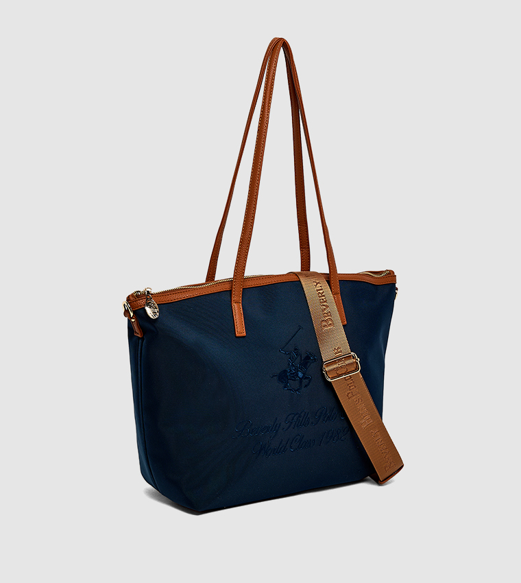 Logo Embroidered Zippered Shoulder Bag