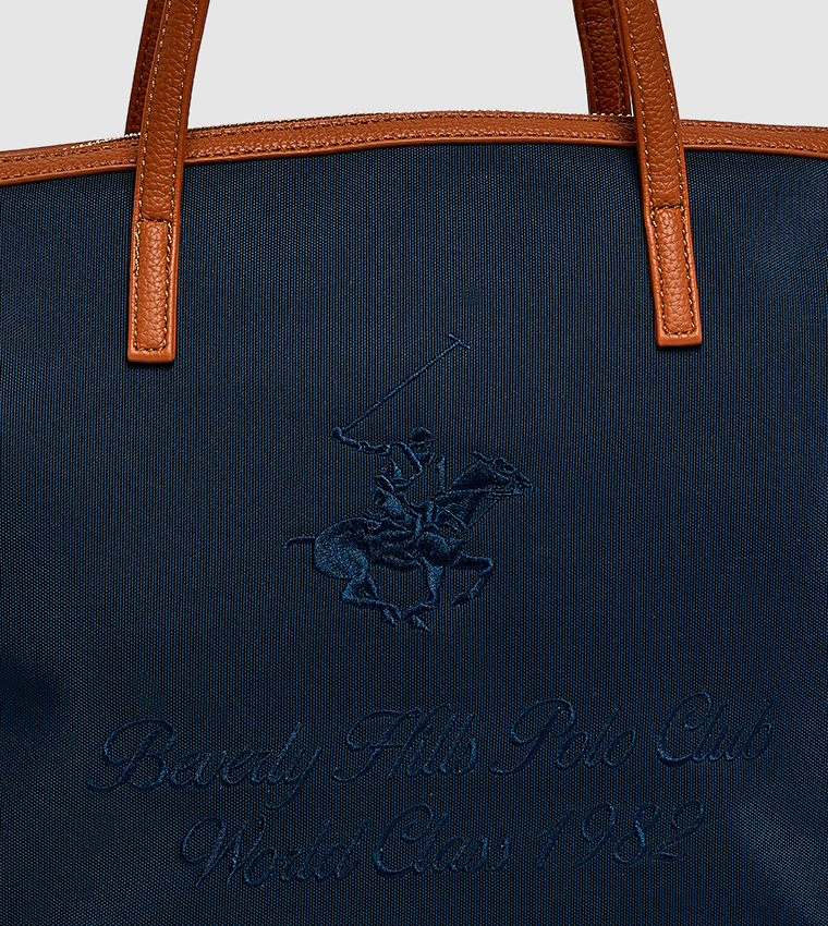 Logo Embroidered Zippered Shoulder Bag