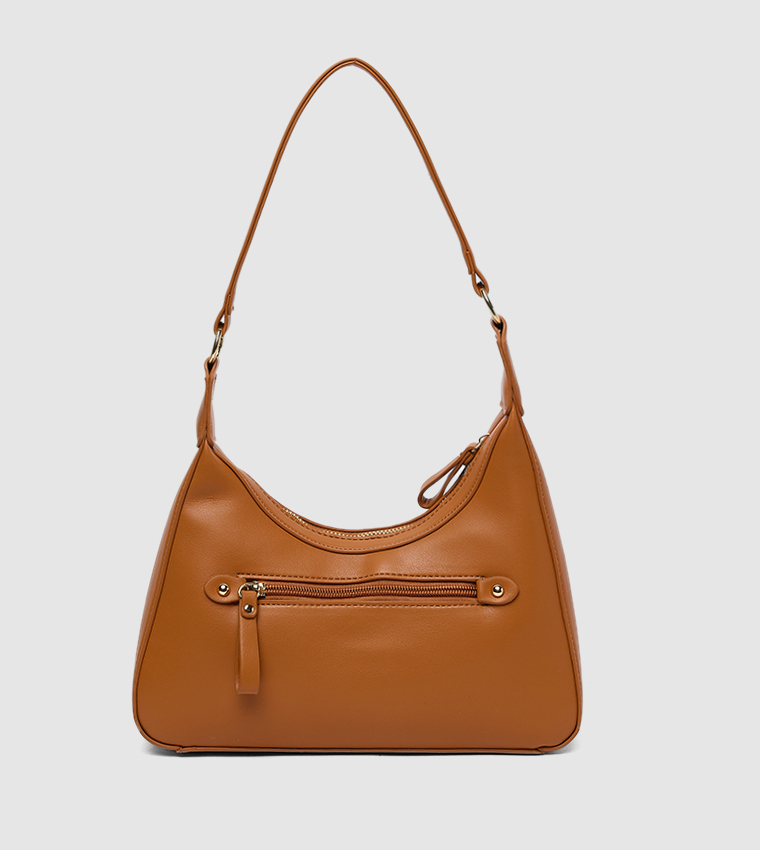 Logo Embossed Zippered Shoulder Bag