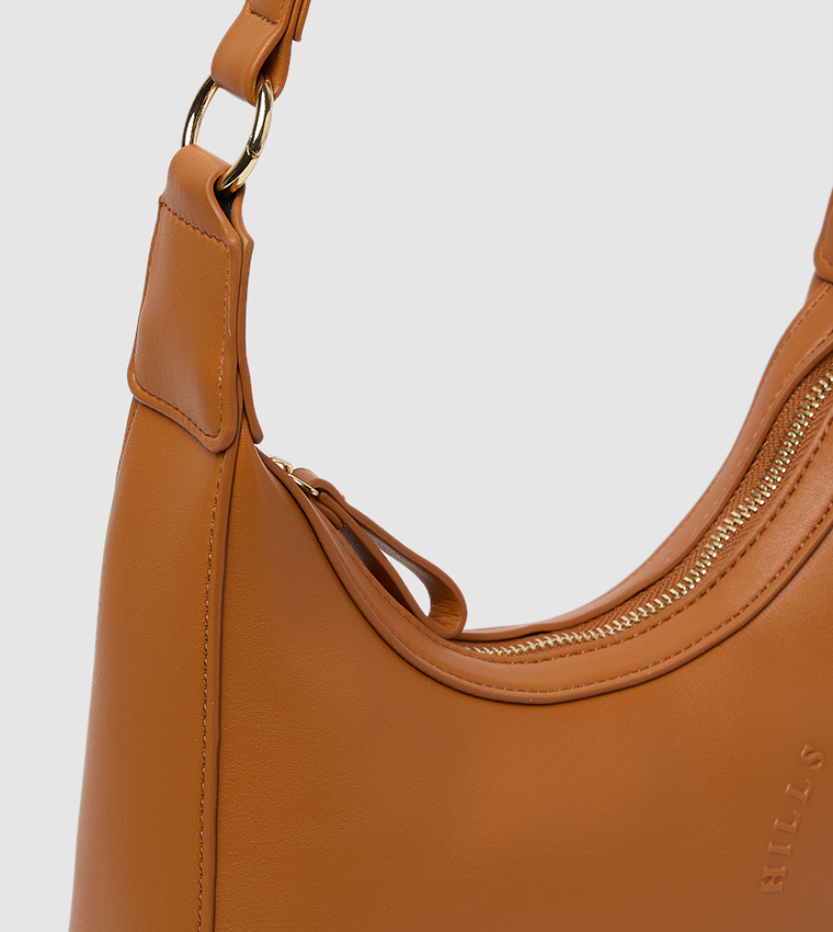 Logo Embossed Zippered Shoulder Bag